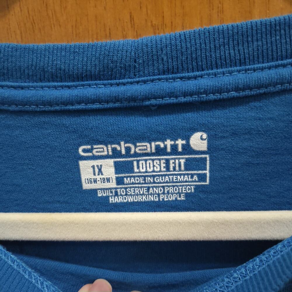 Carhartt Women's 1X 16/18Loose Fit Heavyweight Long-Sleeve Shirt Logo Blue EUC!